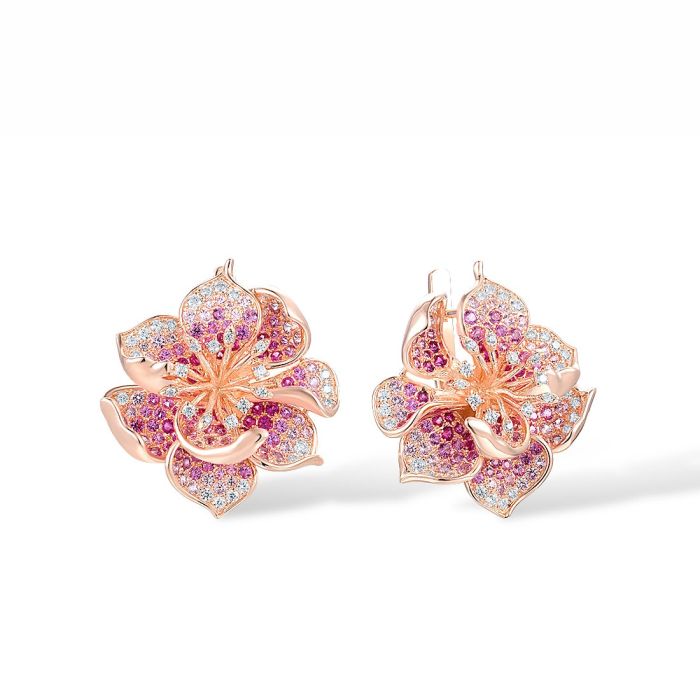 Sølv Øredobber med forgylling i blomst design inspirert av orkidéens naturlige skjønnhet, med safirer, rubiner og cubic zirkonia som strålende detaljer