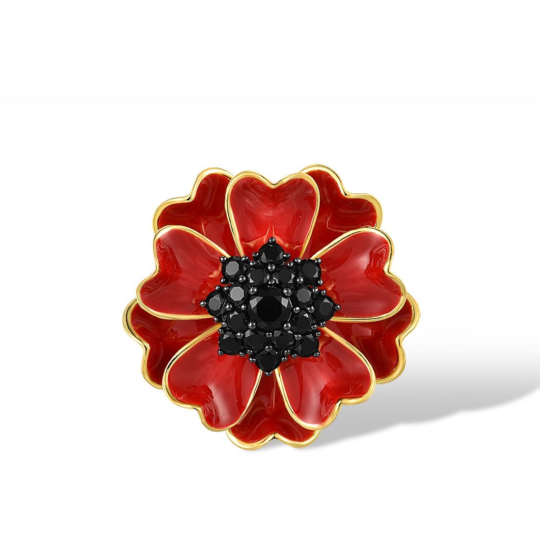 Gullbelagt ring i 925 sølv med blomstermotiv og glitrende spineller – et sofistikert valg for smykkeelskere.